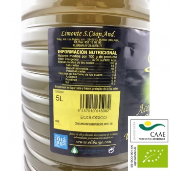 Aceite de Oliva Ecológico Virgen Extra 5 litros